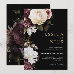 Convite De Casamento Floral, Casamento Moody Escur