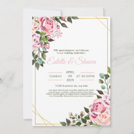 Convite de casamento floral, Casamento romântico c