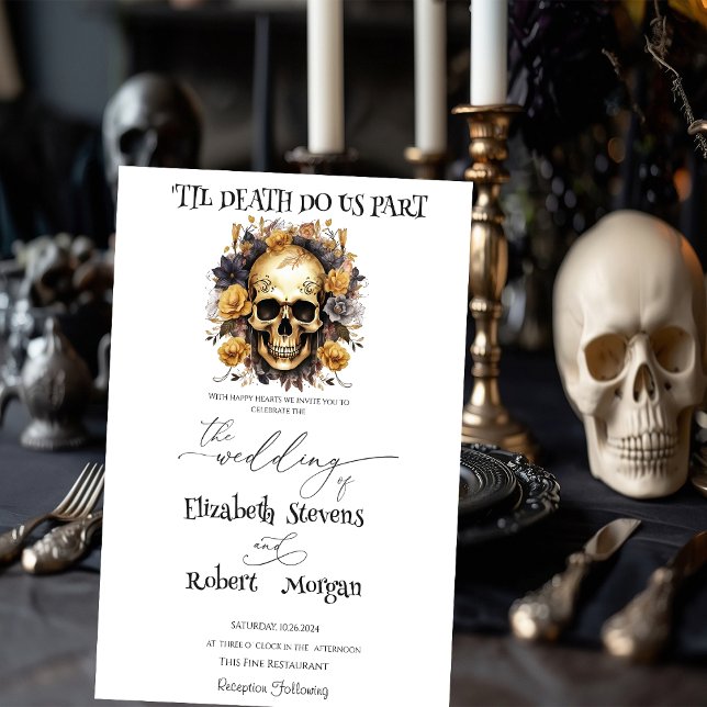 Convite de Casamento Floral Caveira Gótico (Criador carregado)