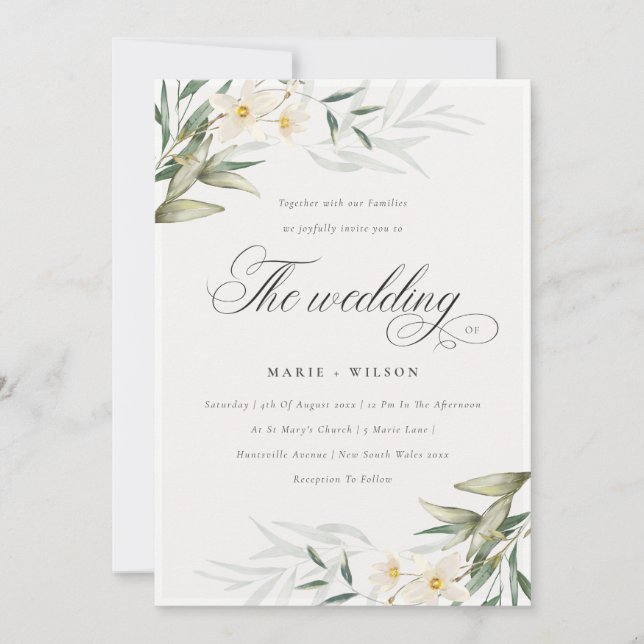 Convite de casamento Floral Chic Elegante White Gr (Frente)
