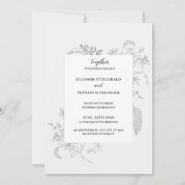 Convite de Casamento Floral Cinza Vintage