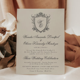 Convite de Casamento Floral Clássico com Monograma