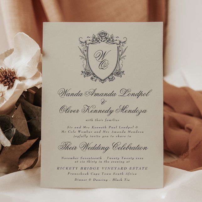 Convite de Casamento Floral Clássico com Monograma (Criador carregado)