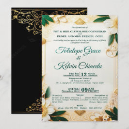 Convite de Casamento Floral Clássico Dourado e Ver