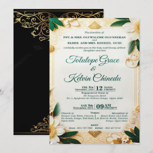 Convite de Casamento Floral Clássico Dourado e Ver