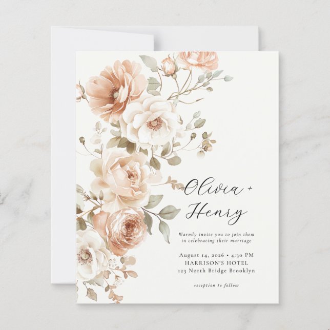 Convite de Casamento Floral Clássico Elegante dent (Frente)