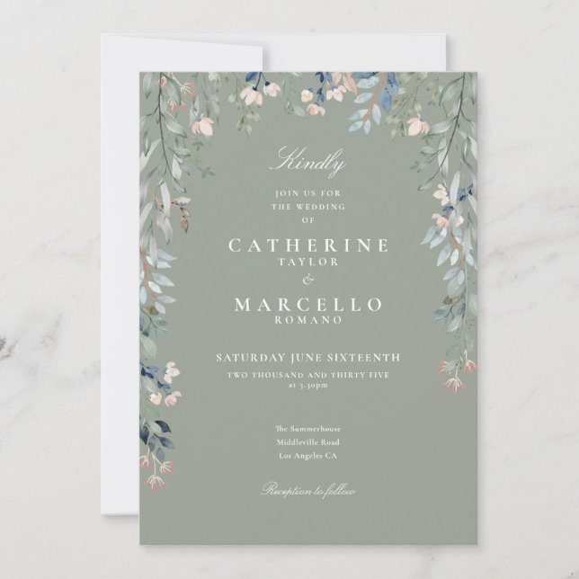 Convite de Casamento Floral Código QR de Flores Si (Frente)
