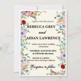 Convite de Casamento Floral Colorido em Aquarela –
