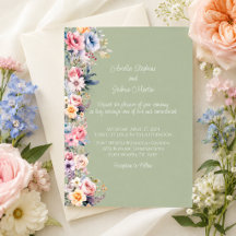 Convite de Casamento Floral Colorido em Verde Salv