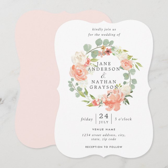 Convite de Casamento Floral com Aquarela de Pêsseg (Frente/Verso)