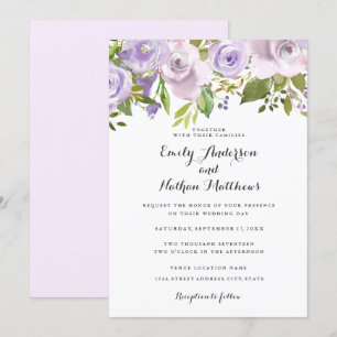 Convite de Casamento Floral com Aquarela Lilás Rox