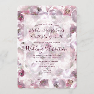 Convite de Casamento Floral com Aquarela Rosa Malv