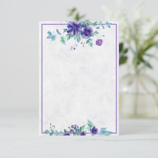 Convite de casamento floral com aquarela roxa orça