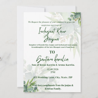 Convite de Casamento Floral com Elegante Folhagem