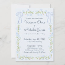 Convite de Casamento Floral com Fita Jardim Pastel