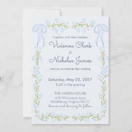 Convite de Casamento Floral com Fita Jardim Pastel