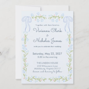Convite de Casamento Floral com Fita Jardim Pastel