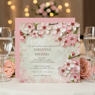 Convite de Casamento Floral com Flores Cor-de-Rosa