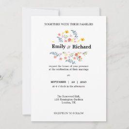 Convite De Casamento Floral Com Flores De Aquarela