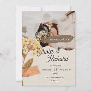 Convite de Casamento Floral com Foto para Álbum de