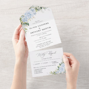 Convite de Casamento Floral com Hortênsia Azul Tud