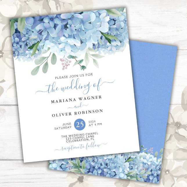 Convite de Casamento Floral com Hortênsias Azuis O (Criador carregado)