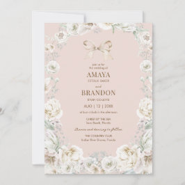 Convite de Casamento Floral com Laço Rosa Coquete