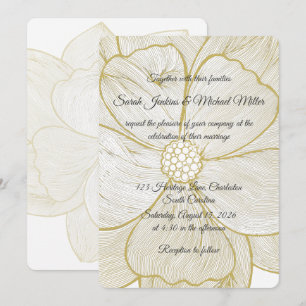 Convite de Casamento Floral com Linha Dourada Eleg