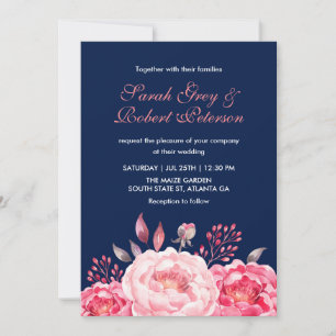 Convite de Casamento Floral com Listras de Rosas A