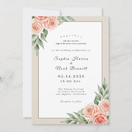 Convite de Casamento Floral com Moldura Dourada Mi