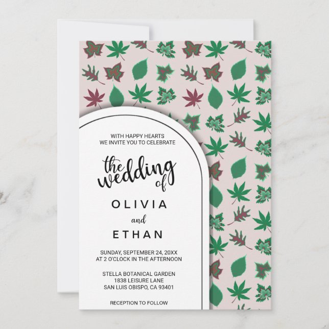 Convite de casamento floral com padrão de outono p (Frente)