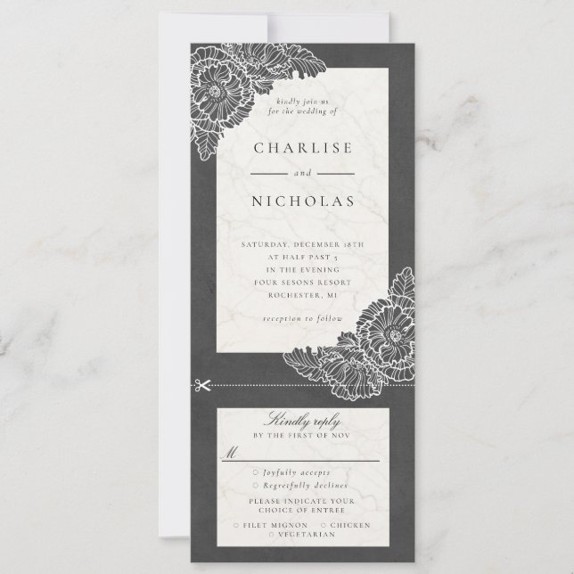 Convite de casamento floral com papoulas brancas e (Frente)