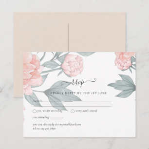 Convite de Casamento Floral com Peônias e Salva-Ré