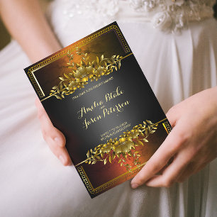 Convite de Casamento Floral com Relevo Dourado Est