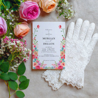 Convite de Casamento Floral com Rosa Pó e Pêssego 
