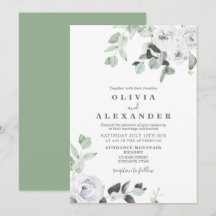 Convite de casamento floral com rosas brancas e fo