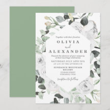 Convite de casamento floral com rosas brancas e fo