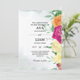 Convite de Casamento Floral com Texto Modernos em 