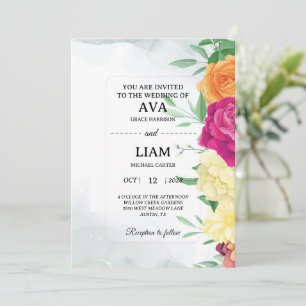 Convite de Casamento Floral com Texto Modernos em