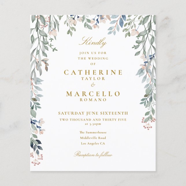 Convite de Casamento Floral com Verde Básico (Frente)