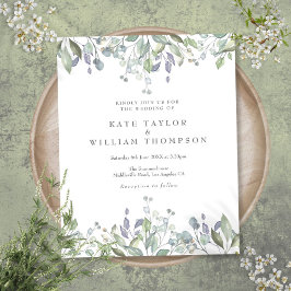Convite de Casamento Floral com Verde Folhagem Lil