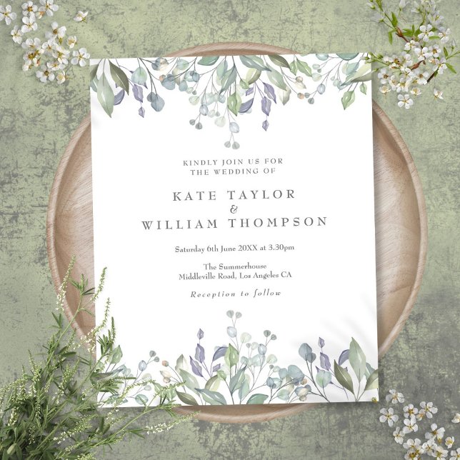 Convite de Casamento Floral com Verde Folhagem Lil (Budget Lilac Greenery Floral Wedding Invitation)