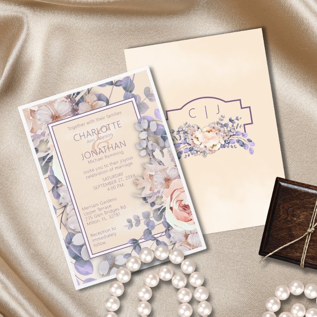 Convite de Casamento Floral Cor de Pêssego (Criador carregado)