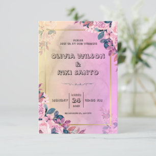 convite de casamento floral cor-de-rosa