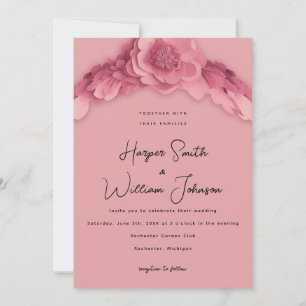 convite de casamento floral cor-de-rosa
