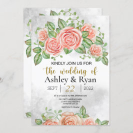 Convite De Casamento Floral Cor-De-Rosa Esbranquiç