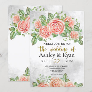 Convite De Casamento Floral Cor-De-Rosa Esbranquiç