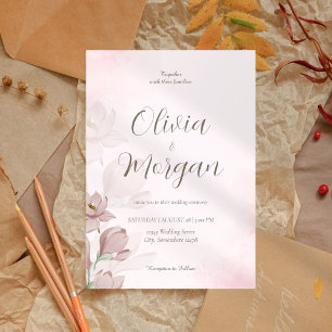 Convite De Casamento Floral Cor-De-Rosa Esbranquiç