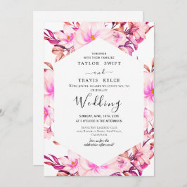 Convite De Casamento Floral Cor-De-Rosa Esbranquiç