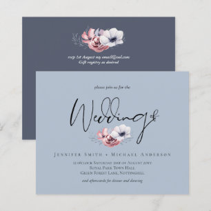 Convite de Casamento Floral Coral Azul Poeira Orça